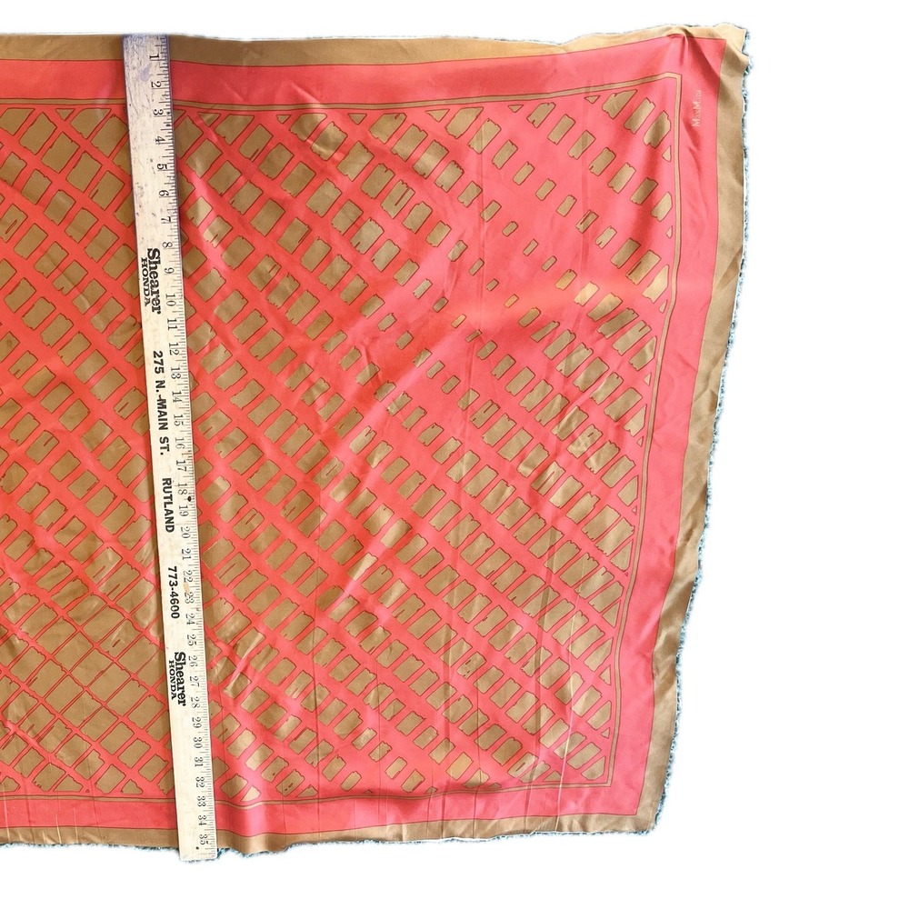Max Mara Silk Square Scarf Coral Orange Gold Geometric Bronze Border 34in - Picture 4 of 4